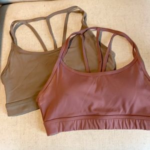 Alphalete tri-bra strappy back pink sand and tan sport bras 2 pack